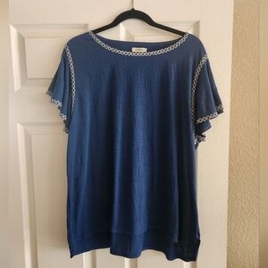 Max Studio Blue Women's Top with Detailed Trim